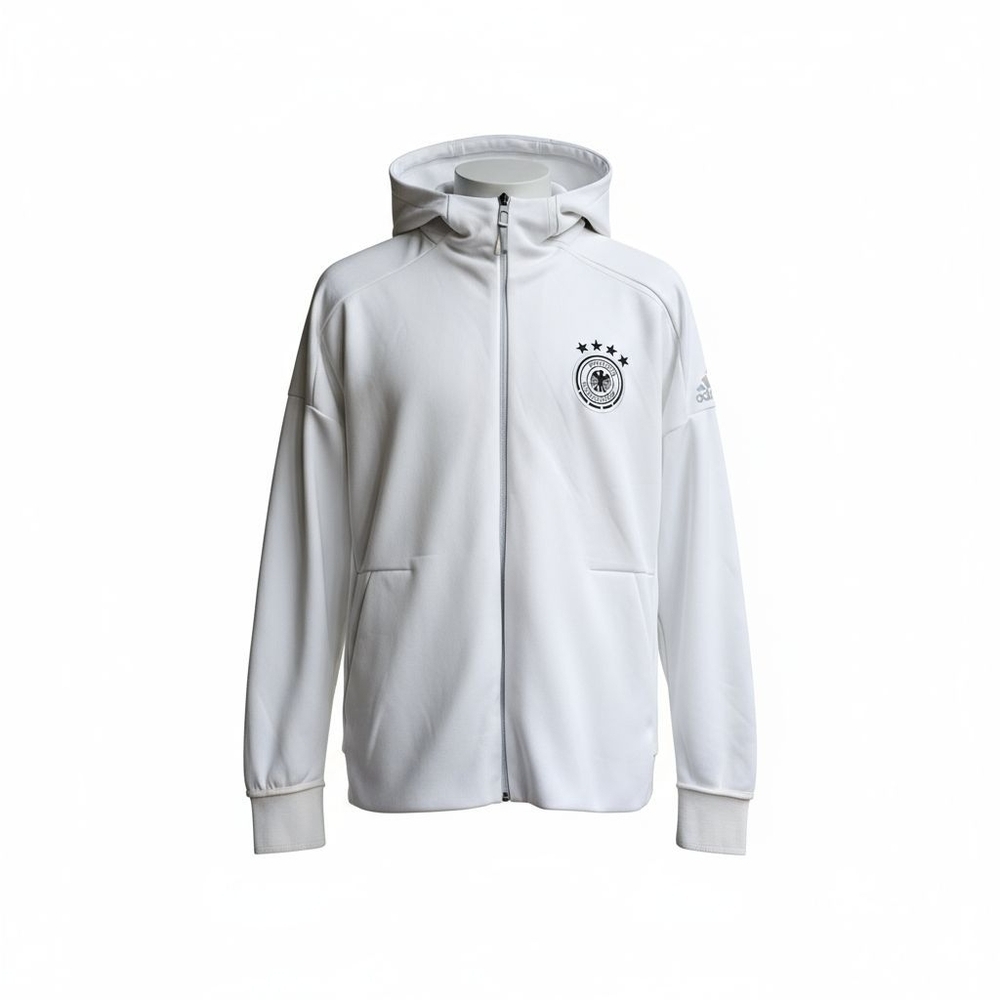 Adidas Germany Full Zip Track Jacket White Hooded Thumbholes Large ⚽ Flaws